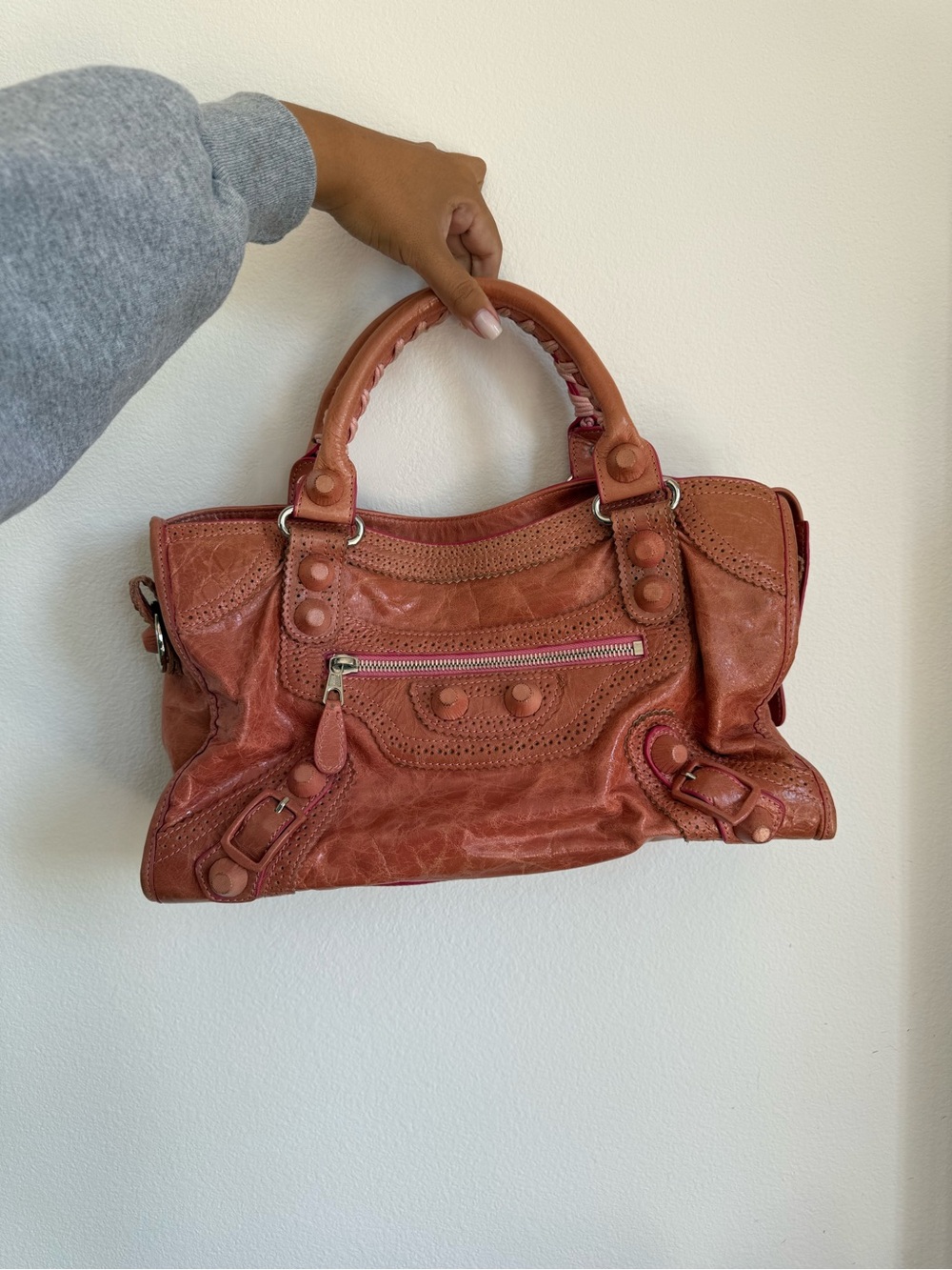 Pink Leather Satchel Handbag - Women